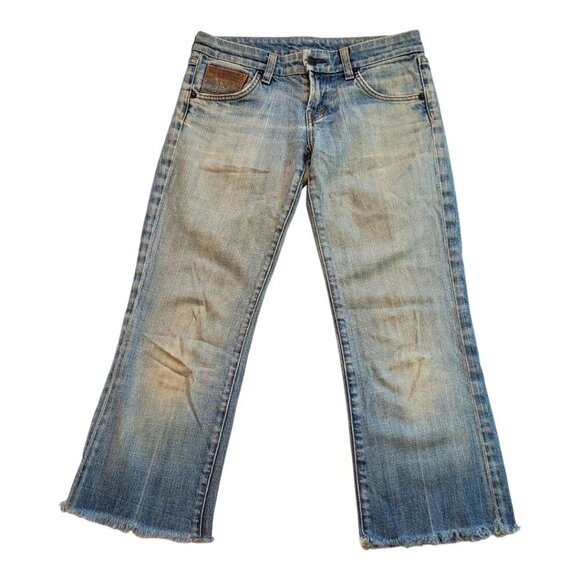 CITIZENS OF HUMANITY SZ 25 Heavily Distressed Cropped Frayed Hem Jeans - Picture 1 of 13